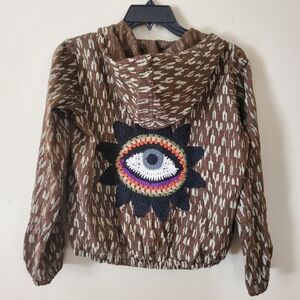Lakhays Cotton Crochet Eye Embroidered Hoodie Cropped Fit Size Small Medium